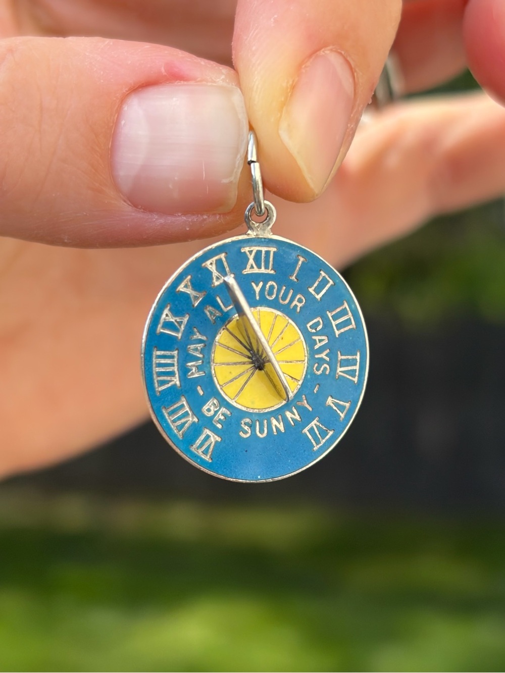 Vintage Beaucraft Sterling & Enamel Sun Dial Charm- “May all your days be sunny”